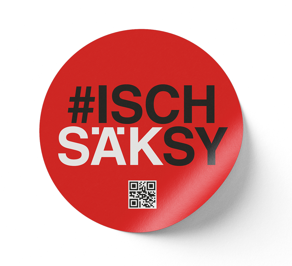 Roter Sticker mit #ischsäksy